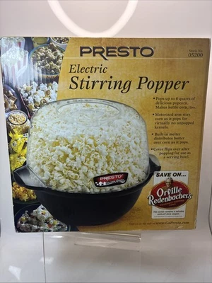 Presto 电动 STIRRING 爆米花水壶 玉米 波普尔 05200 6 夸脱 不粘 全新 — 第 1/4 张图片
