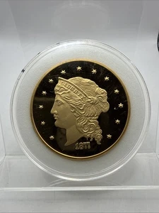 Liberty Head Half Union $50 Style 1877 Tribute 2.75" Medal 24k Gold Gilded  - Picture 1 of 4