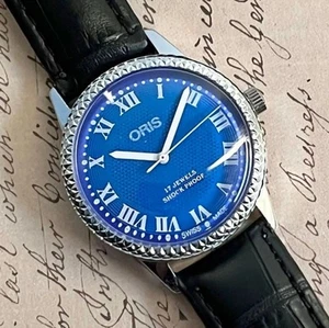 Reloj mecánico ORIS vintage años 80 - esfera romana azul, cuerda manual... - Imagen 1 de 9