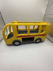 Lego Duplo LARGE YELLOW SCHOOL BUS Vehicle Blocks Luggage Engine Doors vintage 
