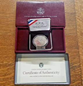 1988-D Seoul Olympiad US Commemorative Uncirculated Silver Dollar, Box, COA, OGP - Picture 1 of 3