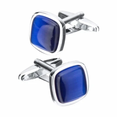 Gemelos de piedra de ópalo azul para hombre puños de camisa cuadrados de alta calidad joyería regalo Foto 1 de 4