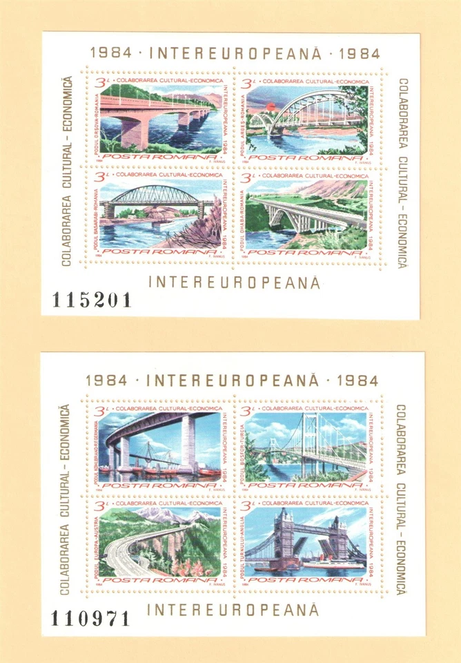 1984 ROMANIA Sc # 3182-3183 { SET of 2 } SOUVENIR SHEETS MNH MINT NEVER HINGED - Image 1 of 1