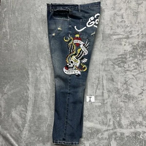 ED HARDY NWT Slim Tapered New York City Eagle Patch Distressed  Jeans Size 38 - Picture 1 of 17