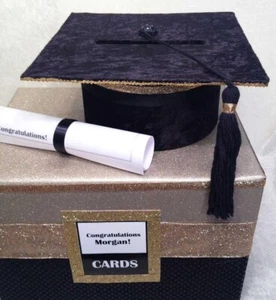 Graduation Card Box,centerpiece, 2025,personalized,gold,black,holds 100+ cards - Picture 1 of 3