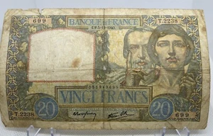 1940 France 20 Francs Note Science et Travail - Picture 1 of 2