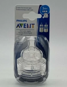 Philips Avent 2 Count Medium Flow Anti-Colic Baby Bottle Nipple 3M+ ~ NEW SEALED - Picture 1 of 3