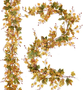 2 Pack Fall Maple Leaf Garland Clearance - 6.5ft/Piece Artificial Fall Foliage G - Picture 1 of 12