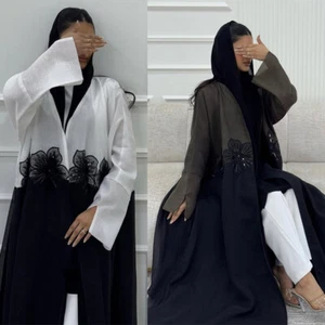 Open Abaya Kaftan Dubai Kimono Muslim Women Cardigan Long Dress Gown Robe Arab - Picture 1 of 26