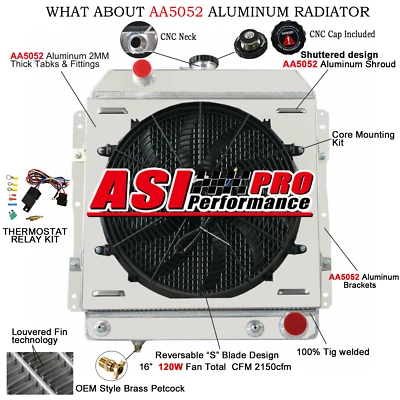 Fit 1958 Chevrolet Impala Biscayne Bel Air 3-Rows  Radiator+Shroud Fan+Relay Foto 1 de 4