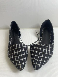 Flat Loafer dress Shoes. Low Heel. As New Size 6 Women. B & W textile checked. - Picture 1 of 10