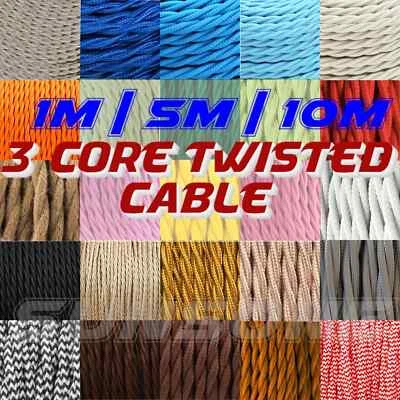 3 Core Lighting Fabric Cable Vintage Coloured Twisted Braided Wire Lamp Flex - Image 1 of 4