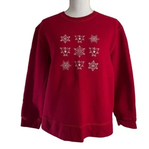 Classic Elements Christmas Embroidered Red Holiday Crewneck Size XL Snowflakes - Picture 1 of 7
