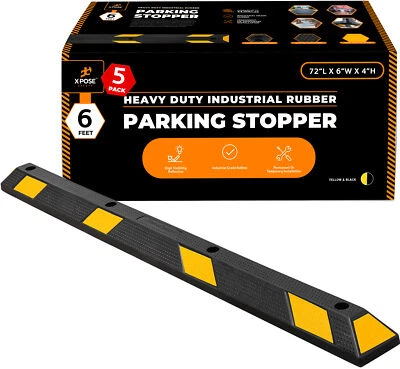 Parking Block Curb Stop, 72" Heavy Duty Yellow Reflective Strip - 5 Pack - Image 1 of 4