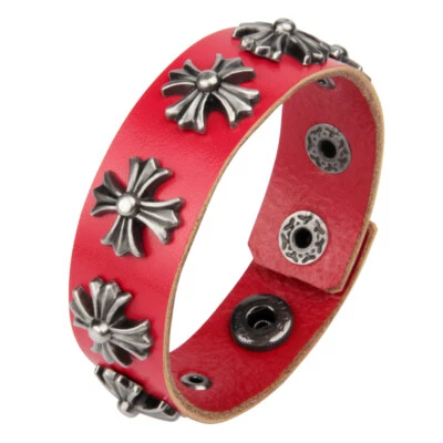 Pulsera ajustable negra para hombre brazalete ancho de cuero brazalete de acero inoxidable pulsera EE. UU. Foto 1 de 4