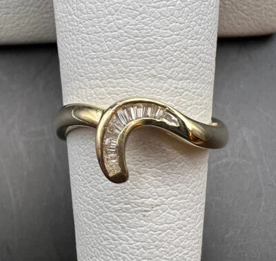 Wedding Ring Wrap For Solitaire 14 Karat Yellow Gold Baguette Cut Diamonds Swirl - Image 1 of 4