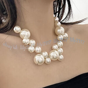 Women's White South Sea Shell Pearl Round Beads Pendant Cluster Necklace 14-33''