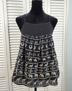 HD in Paris Anthropologie Embroidered Black Cotton Tank Top Boho India Size S - Picture 1 of 7