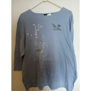 New Trilogy Silver Branch Bird Print 3/4 Sleeve Tshirt Casual Shirt Top 3X XXXL - Picture 1 of 3