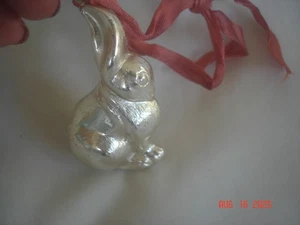 CUTE! Vtg. SILVER TONE METAL BUNNY RABBIT SMALLER ORNAMENT - Picture 1 of 5