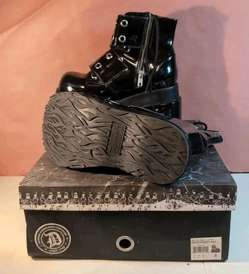 Demonia Bear 104 Black Patent Goth Punk Rock Platform Ankle Boots Sz 8 Women  — 第 1/4 张图片