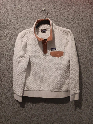 Patagonia Organic Cotton Quilt Snap-T Pullover Sweater Women's Small Grey Peach - Image 1 of 4