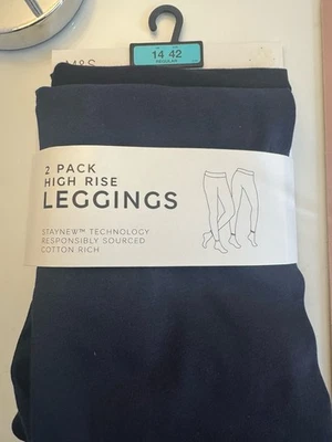 M&S High rise 2 pack black and navy Leggings Size 14  BNWT Marks & Spencer - Image 1 of 4