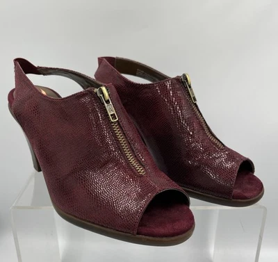 Tacones aerosoles para mujer 8,5 M dálmata cremallera frontal punta abierta tira trasera borgoña Foto 1 de 4