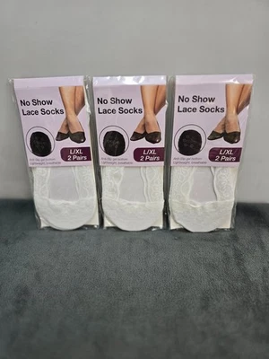 3 paquetes de 2 pares de calcetines de encaje blancos No Show con parte inferior de gel antideslizante L/XL Foto 1 de 3