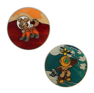 High-Low Two-Sided Geocoin Set 3 Trackables Micro Coins Signal the Frog - Scuba - Bild 1 von 2