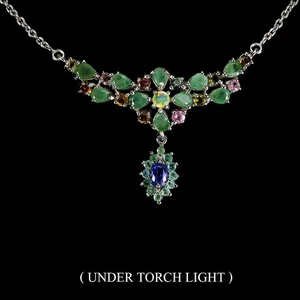 925 Sterling Silver Necklace Oval Kyanite Emerald Fire Opal Gemstone Jewelry 18i - Picture 1 of 13