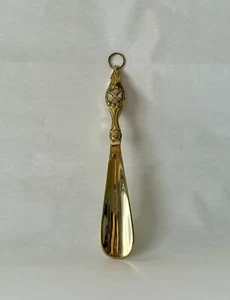 Gold Brass Shoehorn with Mother of Pearl Engraving 9.5" - Picture 1 of 6