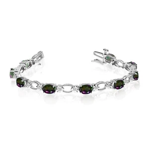 14k White Gold Natural Mystic-Topaz And Diamond Tennis Bracelet - Picture 1 of 3