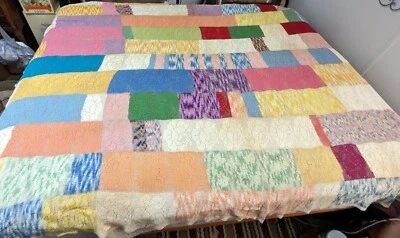 Tiro de cama/cubierta hecha a mano retazos multicolor encaje floral antiguo  Foto 1 de 4