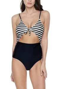 Bloom Muse High Waisted Striped One Piece Swimsuit Cutout NEW Women’s Size M - Bild 1 von 11