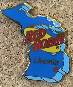 Prendedor de contorno de mapa estatal Red Robin Restaurant LIVONIA MICHIGAN raro en muy buen estado - Imagen 1 de 1