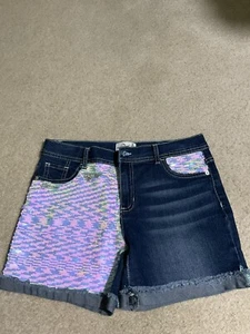 JORDACHE Kids Girls Sequins Denim Shorts  Dark Blue 16 - Picture 1 of 4
