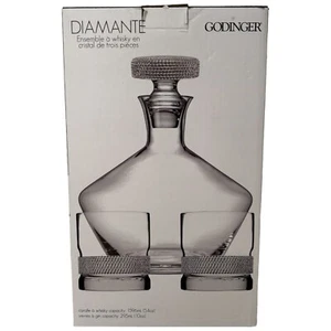 Godinger Diamante 3 Piece Crystal Bling Set - Whiskey Decanter 54oz. + 2 Glasses - Picture 1 of 7