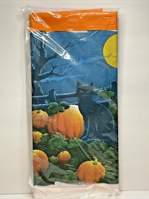American Greetings Halloween Tablecloth Plastic 54" x 96" Black Cat Full Moon - Image 1 of 3