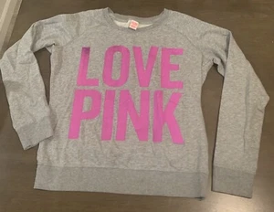 Victoria Secret Pink LOVE PINK Pajama Shirt Sweater Medium - Picture 1 of 4