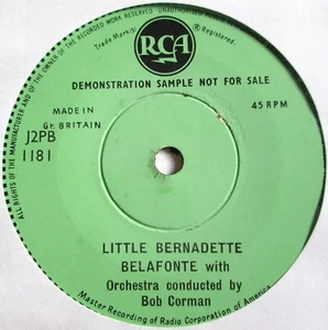 Harry Belafonte - 7" - Little Bernadette - Rare One Sided Demo - RCA J2PB 1181 - Picture 1 of 1