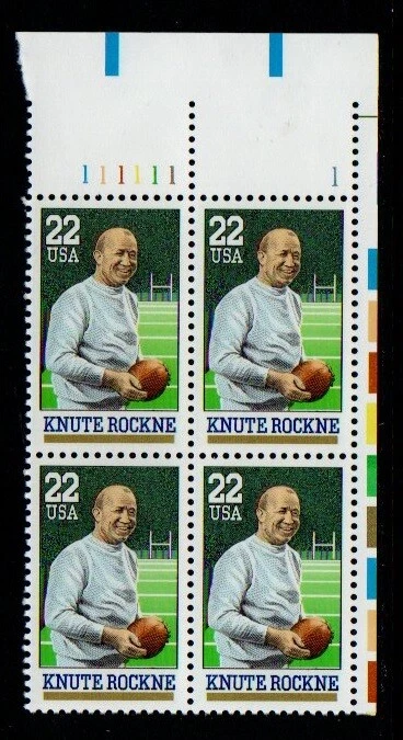 ALLYS STAMPS US Plate Block Scott #2376 22c Knute Rockne [4] MNH F/VF [STK] - Image 1 of 1