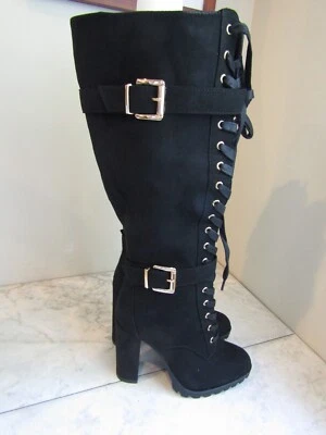 NUEVO EN CAJA Zapato Dazzle Rangi Botas Tacón Bloque Negro Caviar Con Cordones Para Mujer Talla 7 Foto 1 de 4