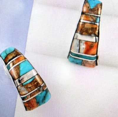 Pendientes J-Hoop Turquesa Espinosa Incrustación Plata de Ley 925 2.00 ctw Foto 1 de 4