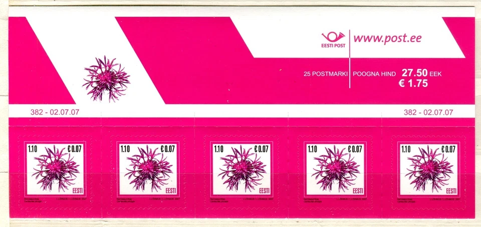 EST_382 2007 Estonia flores 5 piezas tira MNH Foto 1 de 1