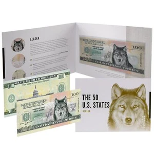 USA 100 Dollar Note | Alaska Commemorative Souvenir | Alaskan Timber Wolf - Picture 1 of 5