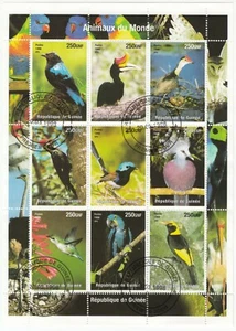 República de Guinea; Hoja de Animales del Mundo, CTO, 9 x 250 GNF, loro, etc. - Imagen 1 de 1
