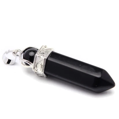 Colgantes de collar hexagonales de plata vintage gemas de ágata de ónix negro natural hechos a mano Foto 1 de 3