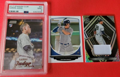 AARON JUDGE STADIUM CLUB ROOKIE CARD PSA MINT 9 + 2013 BOWMAN ROOKIE + JERSEY - Image 1 of 4