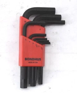 Bondhus Hex Tip L-Wrench Key Set Black Steel Metric Set Red Holder 9 Piece - Picture 1 of 6